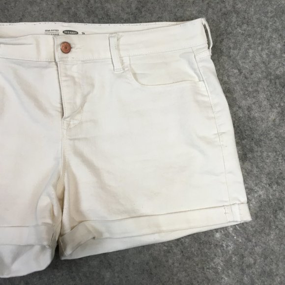 Old Navy Shorts 14 32 Women Semi Fitted Cuffed Mid Rise Jean Denim White Stretch - Picture 2 of 12